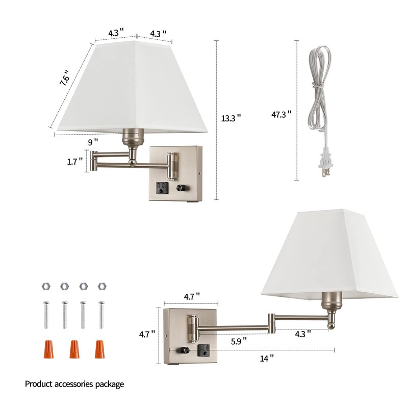 Plug in Wall Light,Swing Arm Wall Sconces with USB Port