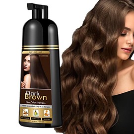 MONTE LUNA Champú Tinte Marrón Oscuro Cosmtek Para Canas, Champú De Coloración Natural Instantánea Para Mujeres Y Hombres, 3 En 1 Y Semipermanente, Con Ingredientes Herbales Y Sin Amoníaco, De Acción