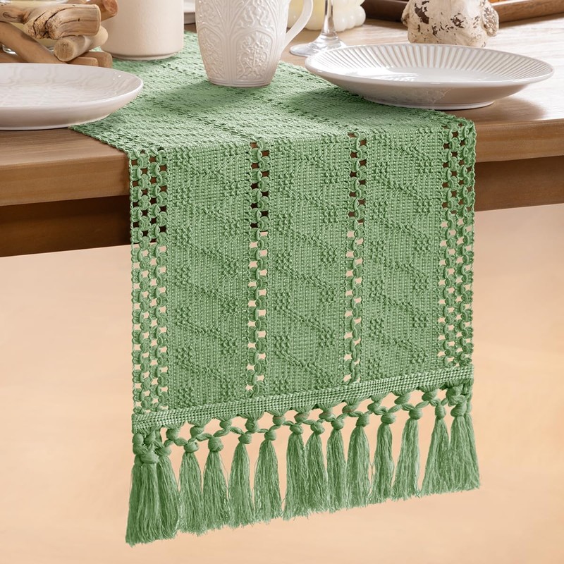 MLMW Boho Sage Green Table Runner 60 inches Short Coffee