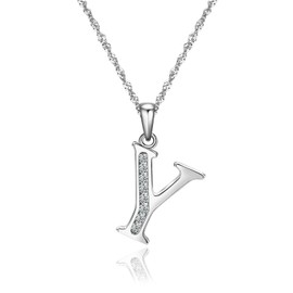Gemschest Graduation Gifts Initial Necklace S925 Sterling Silver Jewelry Cubic Zirconia Letter Alphabet Phase Pendant Necklace Mother Day for Mom Women Ladies Teen 39" Chain Silver Y