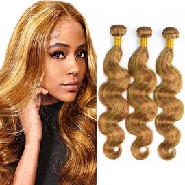 Peenoll Bundles Human Hair Body Wave Human Hair Bundles 24 26 28 Inch Brazilian Honey Blonde Dark Brown P27/30 Body Wave Bundles Human Hair Weave Bundles Human Hair Highlight 27/30 Human Hair