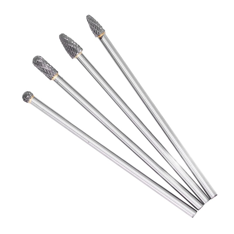 4Pcs Extended Carbide Rotating Burr Set 1/4in Shank Tungsten Steel