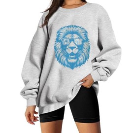 Shawncraft Detroit Football Sweatshirt Lion Pattern Football Team Fan Shirt, Grey, 3XL