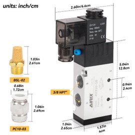 AIRIX 4V310-10 Pneumatic Solenoid Valve DC12V, 2 Position 5 Way, 3/8" NPT, Pilot-Operated Single Coil, Fast Response Electric Air Valve with Junction Box & Quick Connect Fittings