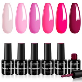 COLORTIFIC Gel Nail Polish, Salon Quality, 6 Colors Hot Pink Gel Polish Set Soak Off U V Led Nail Art Manicure DIY at Home Gift for Girls Women