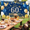 60th Birthday Backdrop Banner Blue Gold Birthday Photo Background, Happy