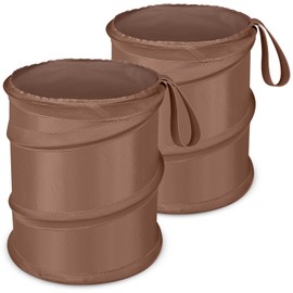 Kincown Car Trash Can, 2 Packs Mini Collapsible Car Trash Bin for Front Back Seat, Pop up Car Garbage Can, Portable Car Trash Bag Hanging for Vehicle SUV Rv Truck Accessories Interior, Brown