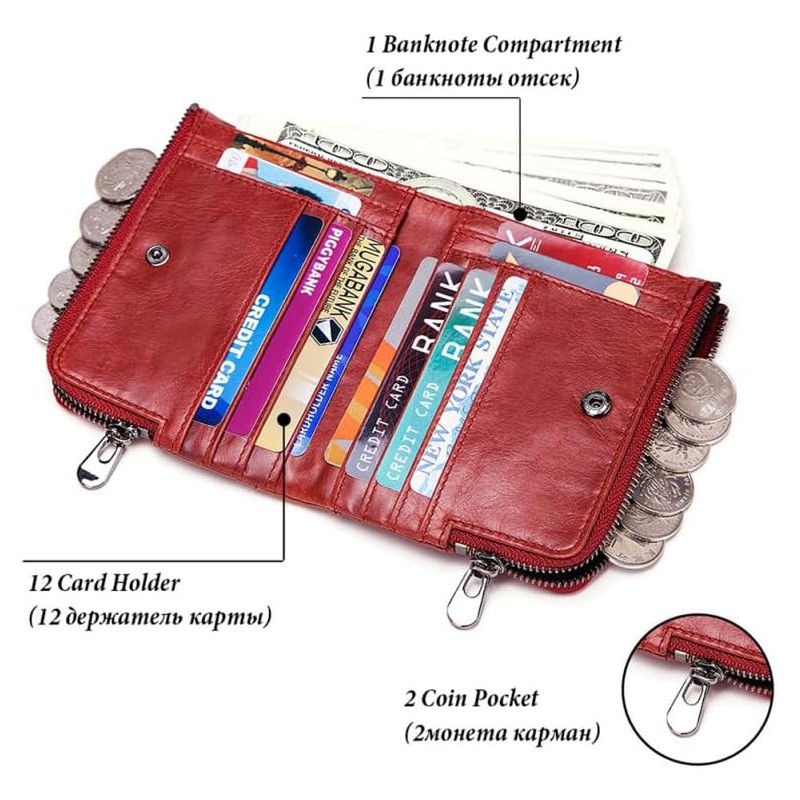 Lurrose Cartera Para Hombre De Piel Roja Protección Rfid Monedero