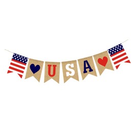 ABOOFAN Dependence Day Celebration USA Flag Burlap Bunting Patriotic Decor 4 of July Party Supplies