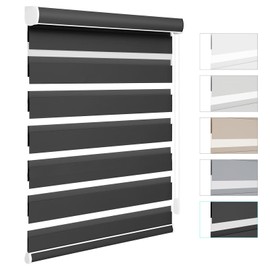Changshade Custom Size Zebra Roller Shades, Blackout(85%) Dual Layer Roller Blinds with Thermal Insulated for Office,Living Room,Bedroom,Bathroom,Easy Installation, Black
