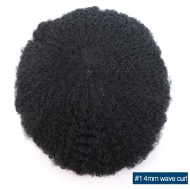 HAPPY&CC Toupee for Men Afro Kinky Curly French Lace Male Toupee African American Mens Wigs Human Hair Replacement System 4mm #1 Jet Black 8x10 Inch