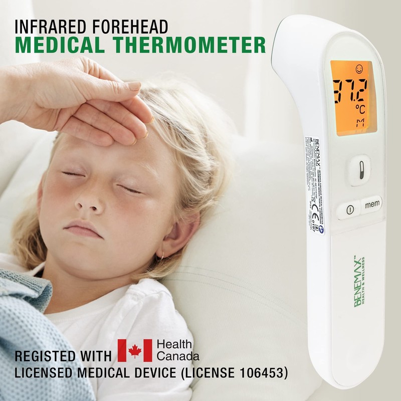Benemax Infrared Forehead Canadian Medical Thermometer: Health Canada Licence No:106453.