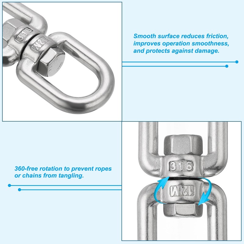 PATIKIL Double End Swivel Eye Hook M12 Working Load 800kg/1763lb