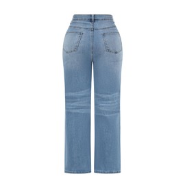 THUNDER STAR Womens High Waisted Wide Leg Jeans Stretchy Distressed Denim Pants Light Blue M