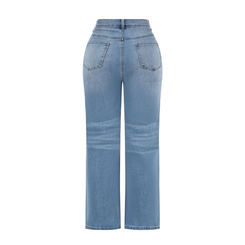 THUNDER STAR Womens High Waisted Wide Leg Jeans Stretchy Distressed