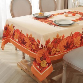 SASTYBALE Pumpkin Tablecloth 52 x 52 Inch Square Fall Tablecloths with Maple Leaves Pattern, Spillproof Wrinkle Resistant Durable Polyester Table Cover for Thanksgiving, Harvest, Holiday