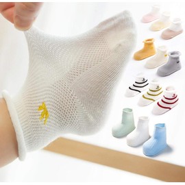 DEBAIJIA 3 Pairs Baby Children Plain Socks Breathable Mesh Socks Warm Cuddly Socks Soft Cute Comfortable Cotton for 0-3 Years Old Boys Girls for All Seasons, Splicing Colour Mesh Sock - Pink / Yellow