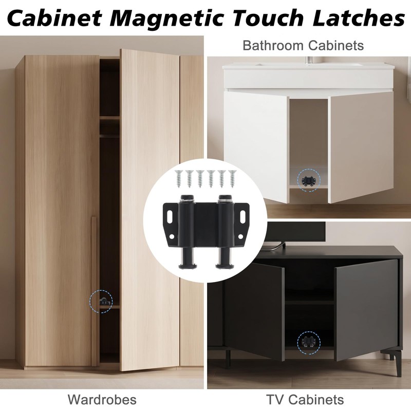 Magnetic Push Latch,Double Push to Open Cabinet Door Touch Latches,8