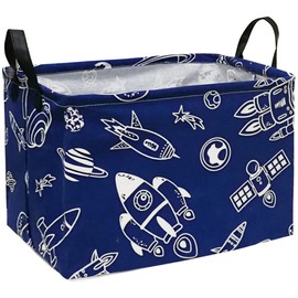 DUYIY Rectangle Foldable Laundry Basket, Baby Storage Basket for Dirty Cloth, Toys Nursery, Kids Clothes Gift Basket with Handles for Room Decor (REC-Navy Spacecraft)