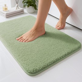 RUN HELIX Bathroom Mat 40x60cm, 0.8inch Fluffy Long Hair Non-slip Super-Absorbent Machine Microfibre Washable Bath Rugs for Bathroom Bathtub Floor, Light Green