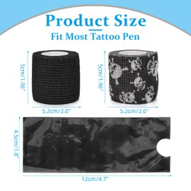 ATOMUS 200pcs Disposable Tattoo Pen Bags with 2pcs Self-adhesive Bandages - Black, Waterproof, Tattoo Machine Accessories