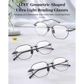 LUFF Reading Glasses Men Women-Blue Light Blocking Lightweight Computer Reader,3 Pack TR90 Unique Polygon Frameless Eyeglasses(2.5X)