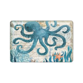 Blue Octopus Sea Animal Coral Seaweed Marine Life Map Bathroom Rug Door Mat Non Slip Absorbent Bath Carpet for Kitchen Toilet Entrance Floor Bath Rug 16x24inch (Octopu)