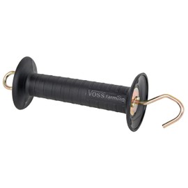 VOSS.farming 5 x gate handle with hook, black, pasture fence handle, wide hand guard with tension limitation