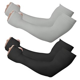 IHLOOTD 2 Pairs of Arm Sleeves Arm Sleeves for Men and Women, Sleeves with UV Sun Protection, Tattoo Cover, Cooling Arm Cover, Compression Arm Protectors for Volleyball, Basketball, Football, Golf, b