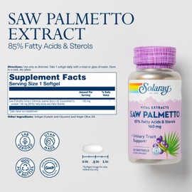 SOLARAY Saw Palmetto Extract - Prostate Health and Urinary Tract Support - 136 mg Fatty Acids and Sterols - Lab Verified, 60-Day Money-Back Guarantee (30 Servings, 30 Softgels)