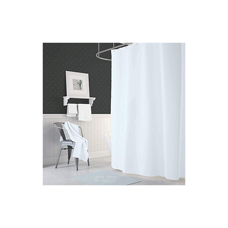 Tropik Home Narrow Width, Extra Long White Bathroom Fabric Shower