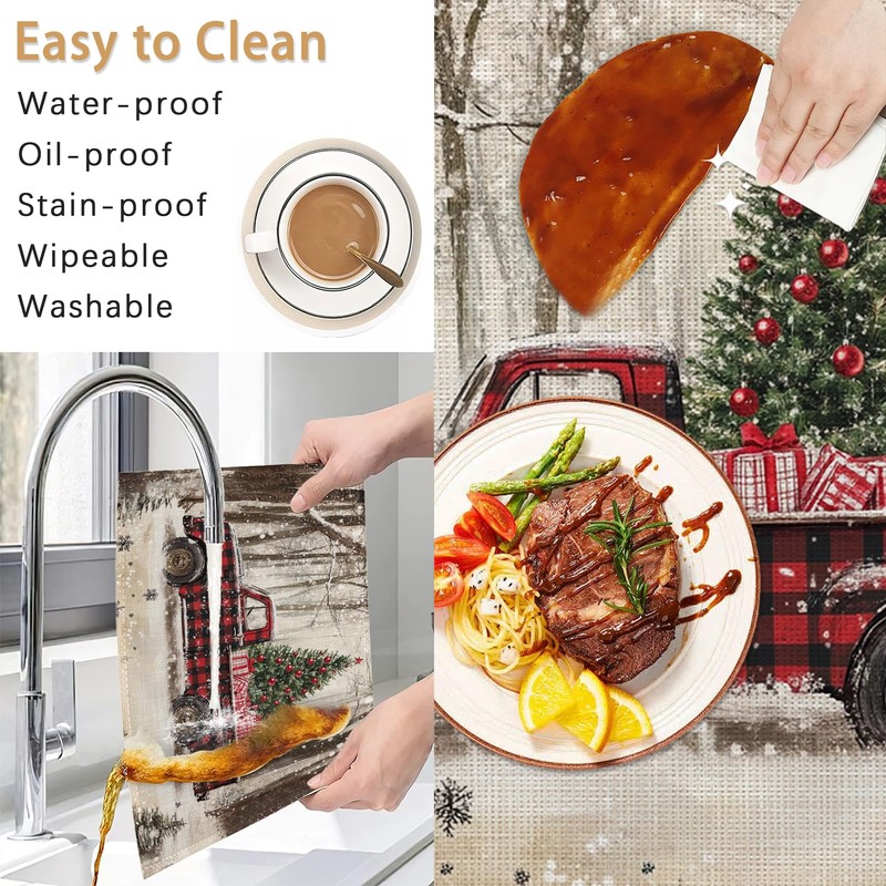 Red Truck Placemats Set of 6,Christmas Tree Waterproof Non-Slip Washable