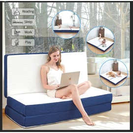 CYMULA Folding Mattress Full Size,4 inch Memory Foam Tri Fold Mattress,Portable Folding Mattress with Washable Cover, Foldable Mattress Topper Full Camping,Guest (52"×73"×4")