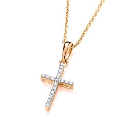 Old English Jewellers 9ct Yellow Gold Natural Diamond Cross Pendant Necklace + 18 inch Chain