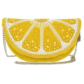 Mary Frances Tart Beaded Handbag Lemon Slice Crossbody Bag, Yellow