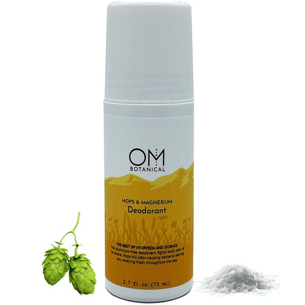 Aluminium Free Natural Deodorant For Men, Women, Teens | Organic Hops and Magnesium Body Odor Eliminator that Works All Day | No Baking Soda Irritation, No Alcohol | Best Roll On Deodorant for Odor Control by OM Botanical