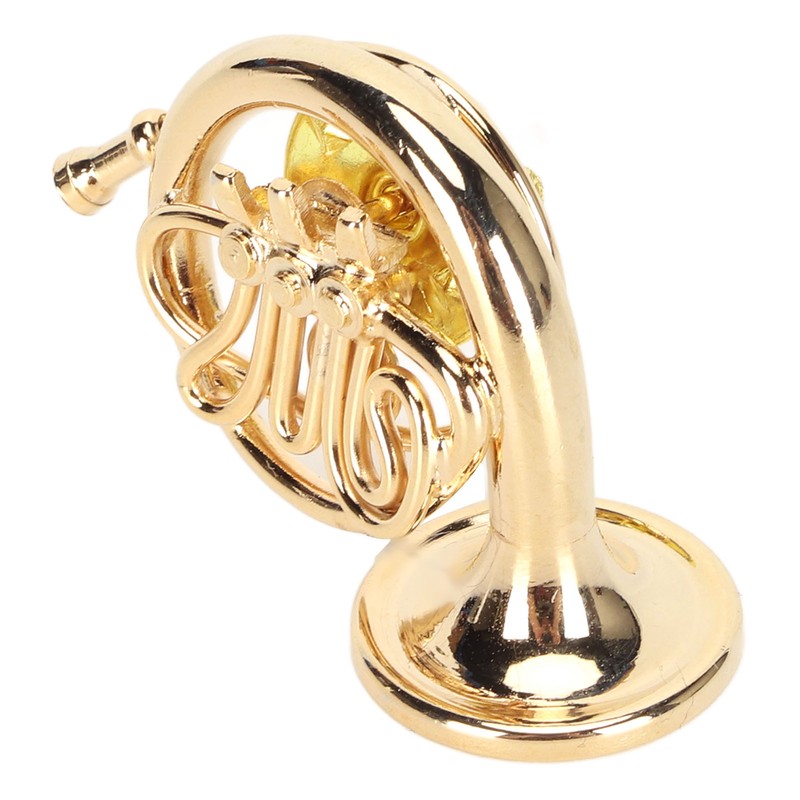 Gold Miniature French Horn Shaped Lapel Brooch Pin Brass Mini