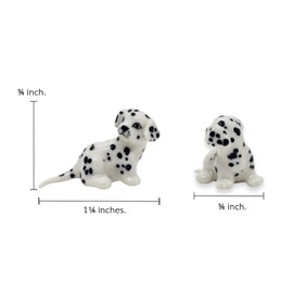 WitnyStore Tiny 1¼" White Black Spotted Sit Look Back Dalmatian Pup Dog Figurine - Miniature Hand Made Ceramic Dogs Puppy Hound Canine Animals Cute Porcelain Decorative Collectible Figures Décor Gifts