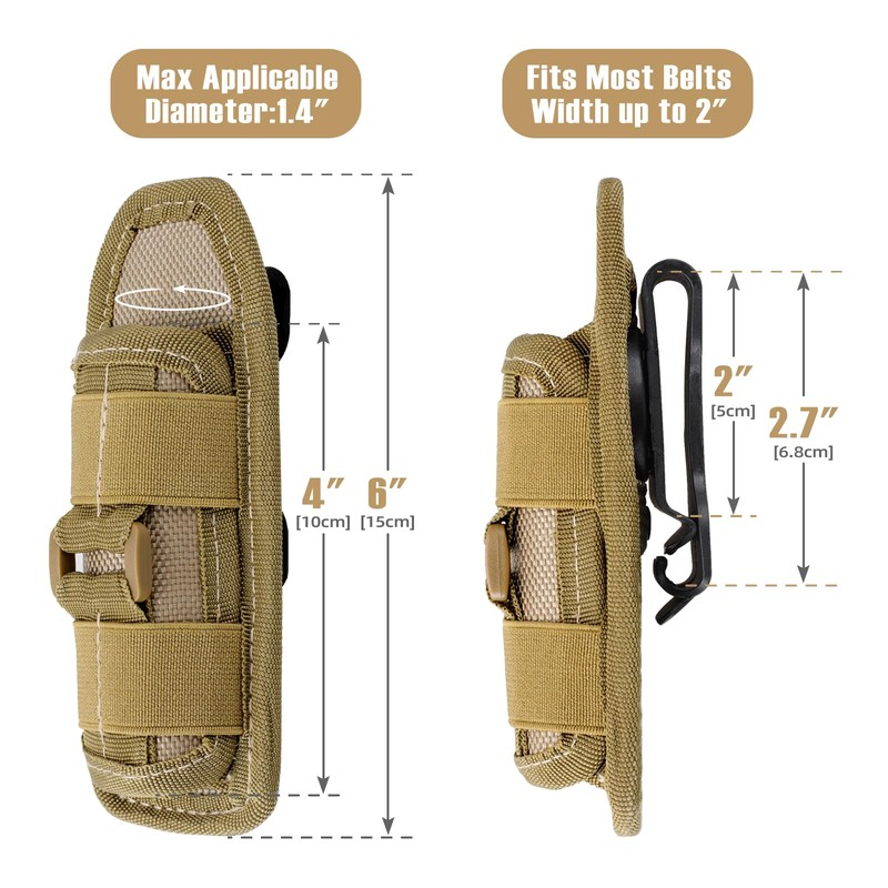 LIVANS Tactical Flashlight Pouch Holster, Rotatable Flashlight Holder Belt Clip
