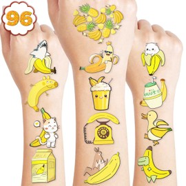 Cute Banana Temporary Tattoos 8 Sheets 90PCS Yellow Banana Party Decorations Supplies Favors Fruits Theme Birthday Cute Stickers Christmas Gifts for Boys Girls Class School Prizes Carnival