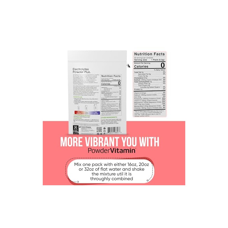 PowderVitamin Electrolytes Powder Plus, cetogénico, sandía, sin azúcar, 1000 mg