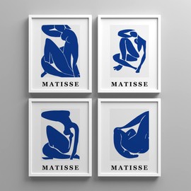 Ashbrook Framed Wall Art Collage Print Gallery Set Henri Matisse Blue Nude Figure Dancers People Athletes Illustrations Modern Art Chic Colorful for Living Room, Bedroom - 8"x10"x4 WHITE