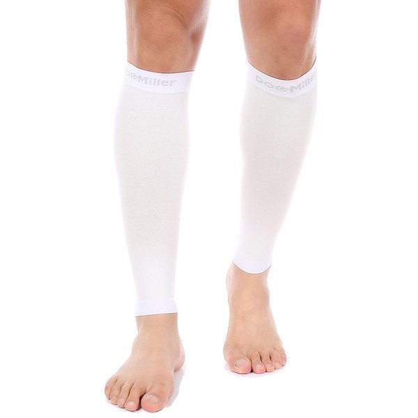 Doc Miller Calf Compression Sleeve 1 Pair 20-30mmHg Support Circulation Recovery Shin Splints Varicose Veins (White, XX-Large)