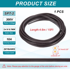 PATIKIL 15Ft 18/2 PVC Covered Wire, 300V SPT-2 Lamp Cord Insulated Heat Resistant Electronical Flexible Cable for LED Lamp Wire Audio Cable Speaker, Brown, UL Listed