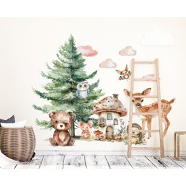 wolga-kreativ Wall Sticker for Children's Room - Wall Sticker Forest Animals Bear Deer Decorative Children's Room Wall Sticker Girl Boy Baby Room Wall Sticker Girl Boy