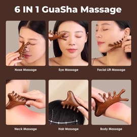 4 in 1 Sandalwood Gua Sha Massager, Scraping Massage Comb for Hair, Face, Eye, Neck & Body Meridian Therapy Tool for Relaxation & Rejuvenation