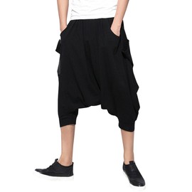ellazhu Men's Black Baggy Loose Fit Elastic Waist Yoga Pants with Low Crotch for Casual Wear GYM134