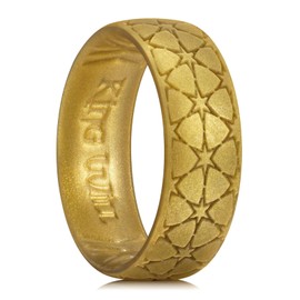 King Will Silicone Wedding Rings Unisex Rubber Wedding Bands 6.6mm Wide 1.8mm Thick Star Pattern Design Breathable Comfort Fit Gym Sports Gold Size 9