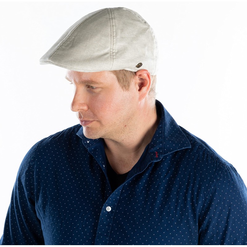 Funky Junque Men's Linen Duckbill Flat Cap - Light Grey