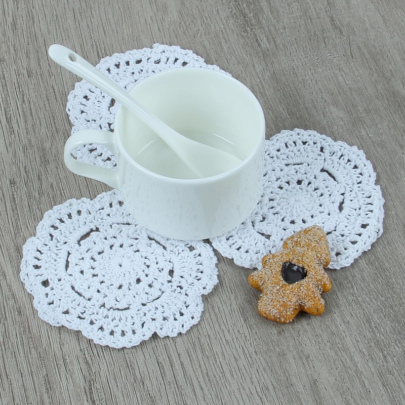 kilofly Small Crochet Cotton Lace Coasters Doilies Pack Set, 4pc,